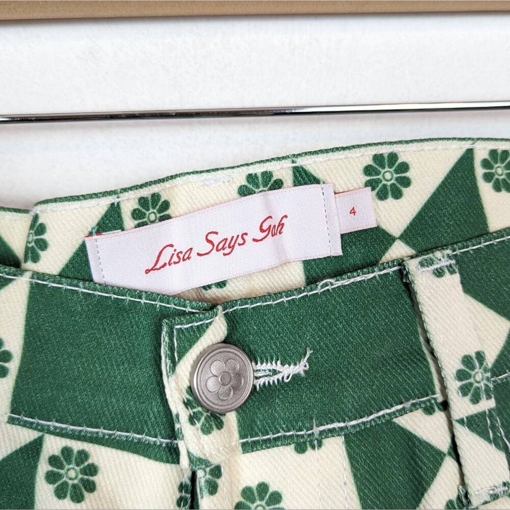NWT Lisa Says Gah Quilt Boonville Green Floral Retro Ellis Wide Leg Jeans Size 4 - Picture 8 of 9
